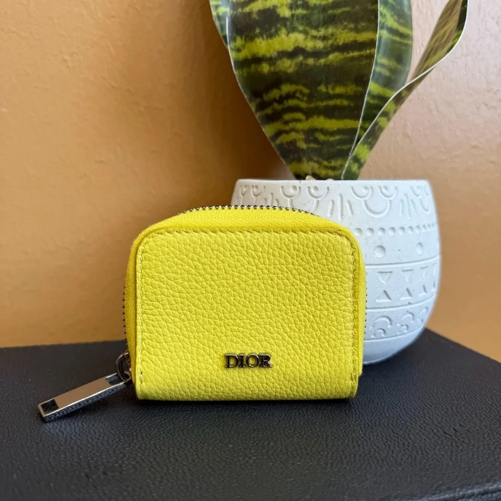 Christian Dior Yellow Round Zip Wallet/Coin Case